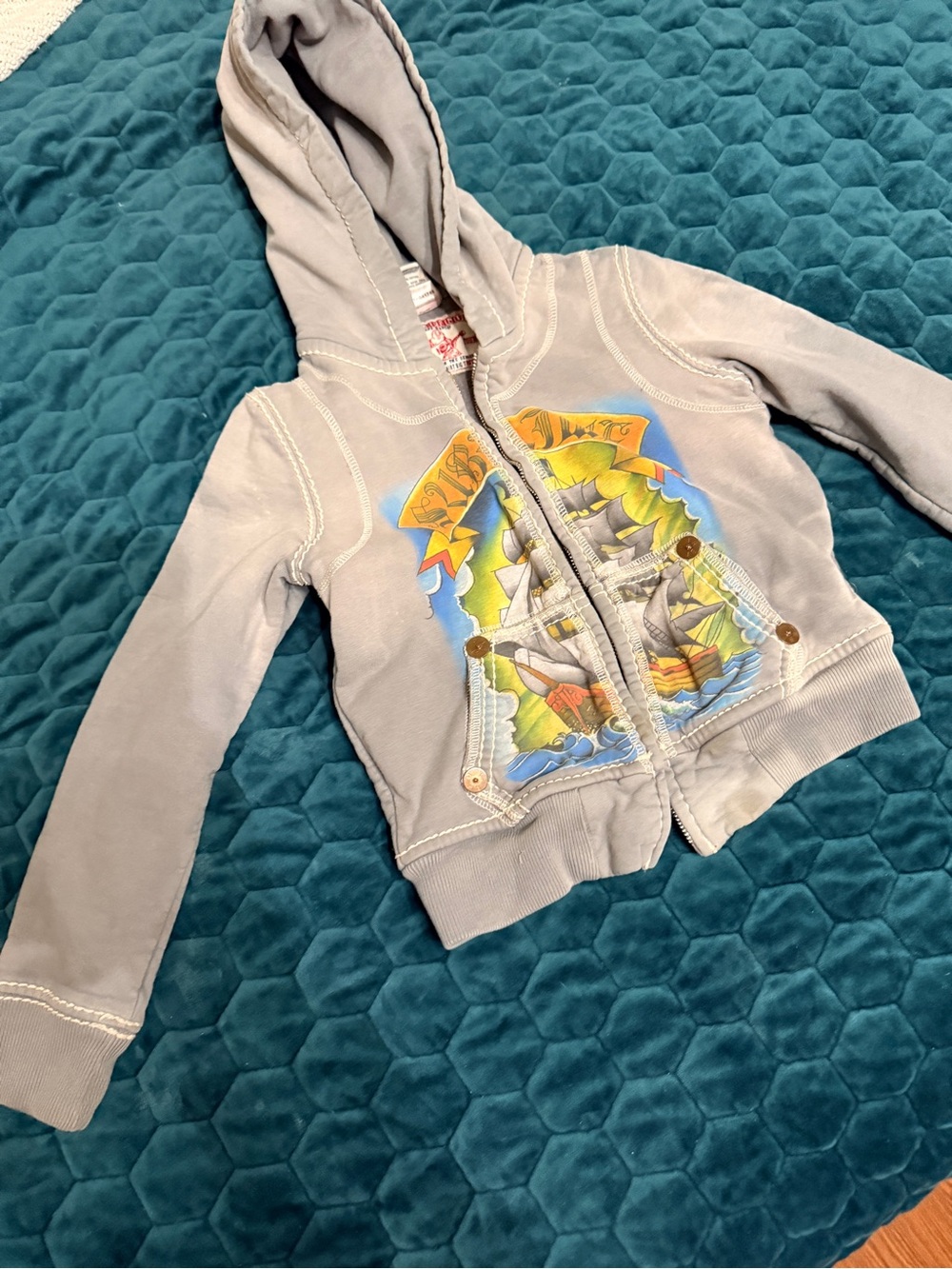 True Religion Sublime Gray Kids Hooded Zip Jacket S World Tour Ship SEE PICS